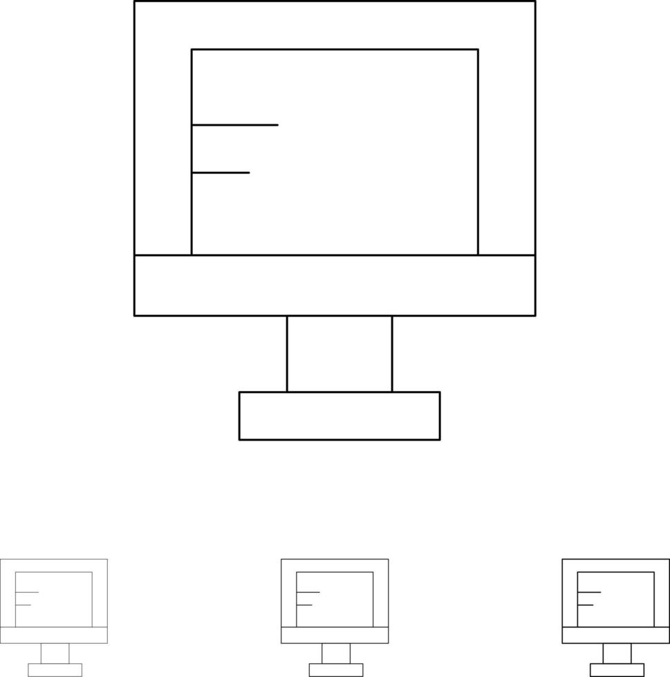 computer in linea studia scuola grassetto e magro nero linea icona impostato vettore