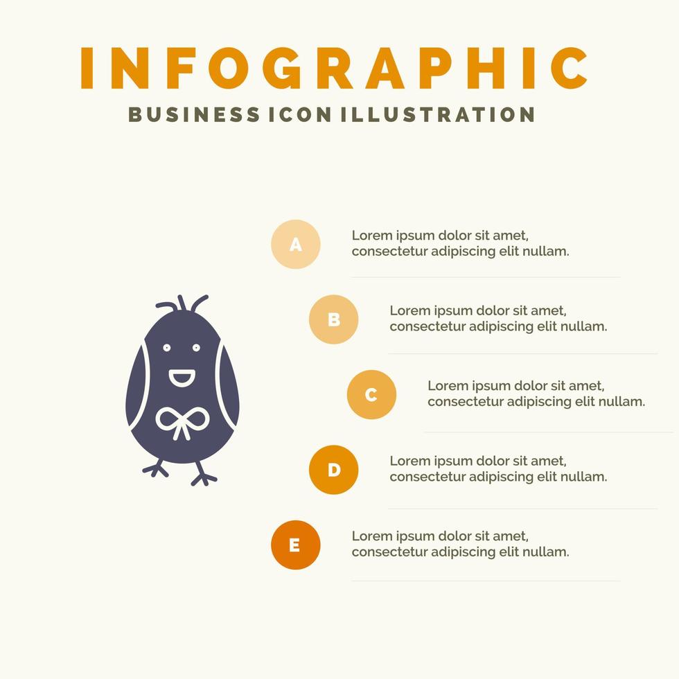 pollo Pasqua bambino contento solido icona infografica 5 passaggi presentazione sfondo vettore