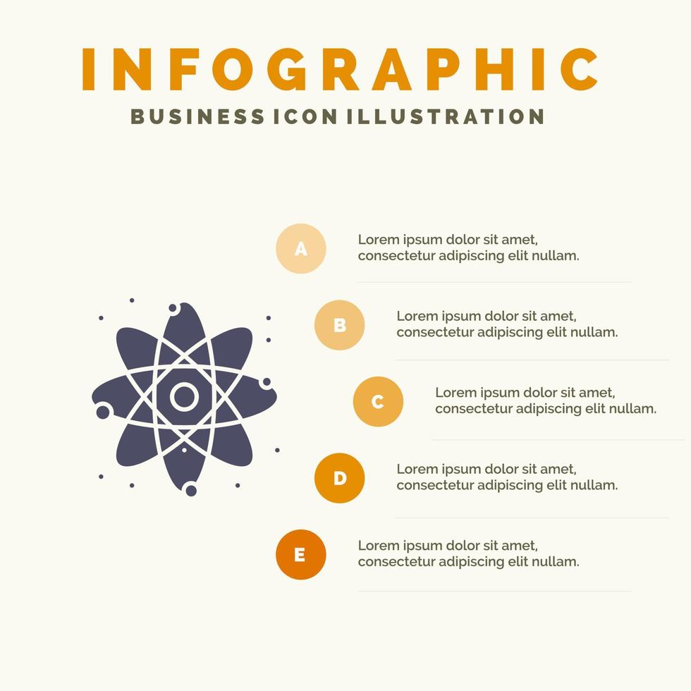 atomo energia energia laboratorio solido icona infografica 5 passaggi presentazione sfondo vettore