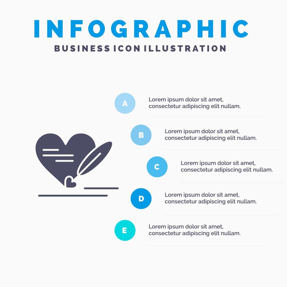 penna amore cuore nozze solido icona infografica 5 passaggi presentazione sfondo vettore