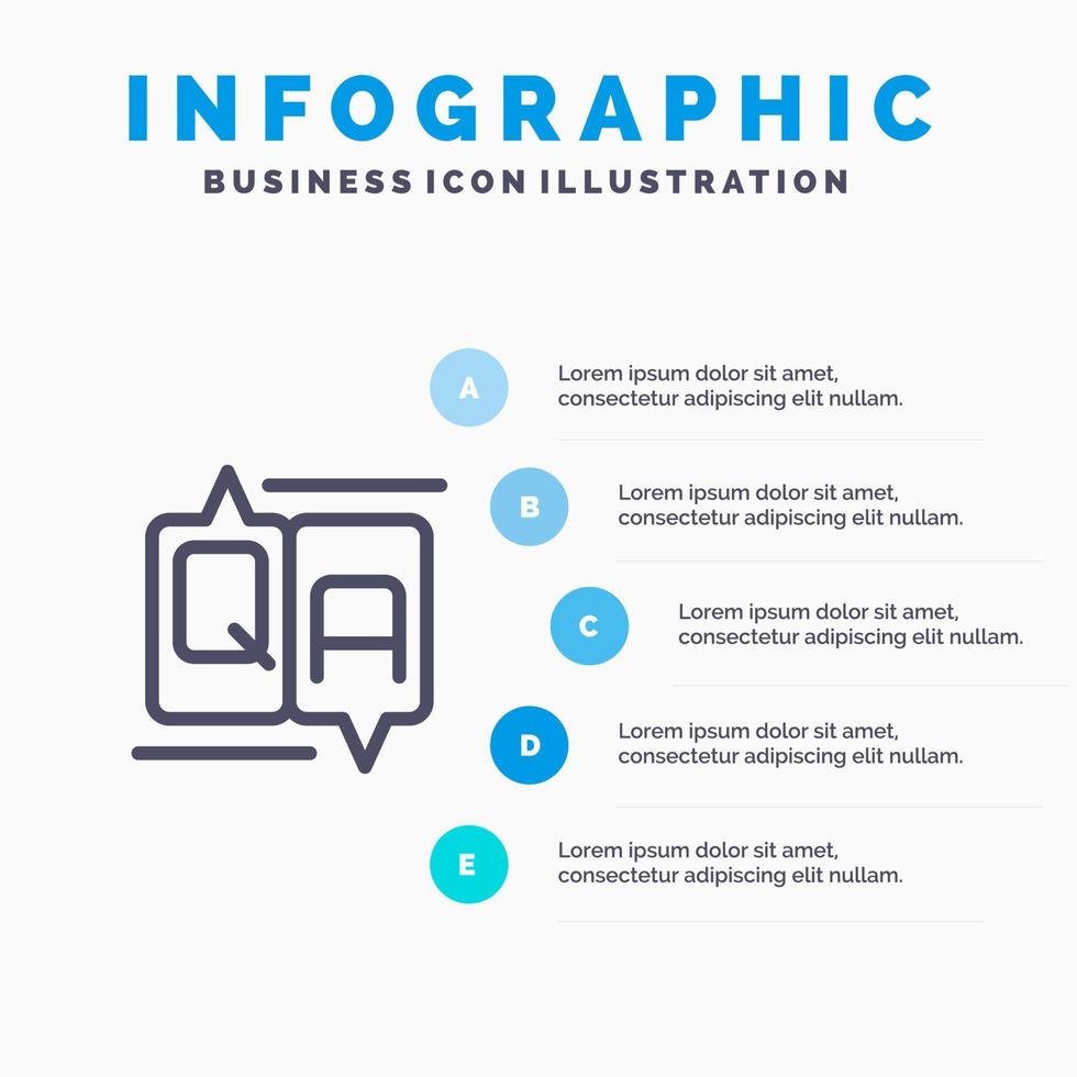 Chiacchierare commento formazione scolastica Messaggio linea icona con 5 passaggi presentazione infografica sfondo vettore