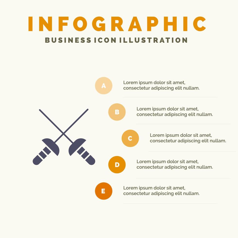 scherma sciabola sport solido icona infografica 5 passaggi presentazione sfondo vettore