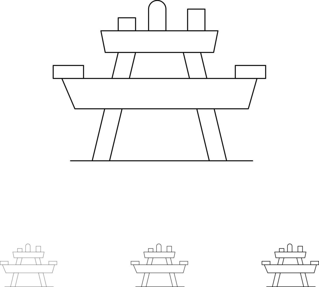 panchina cibo parco posto a sedere picnic grassetto e magro nero linea icona impostato vettore