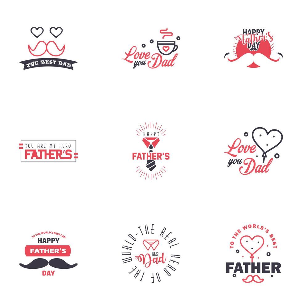 contento padri giorno 9 nero e rosa tipografia impostato vettore emblemi lettering per saluto carte banner maglietta design voi siamo il migliore papà modificabile vettore design elementi