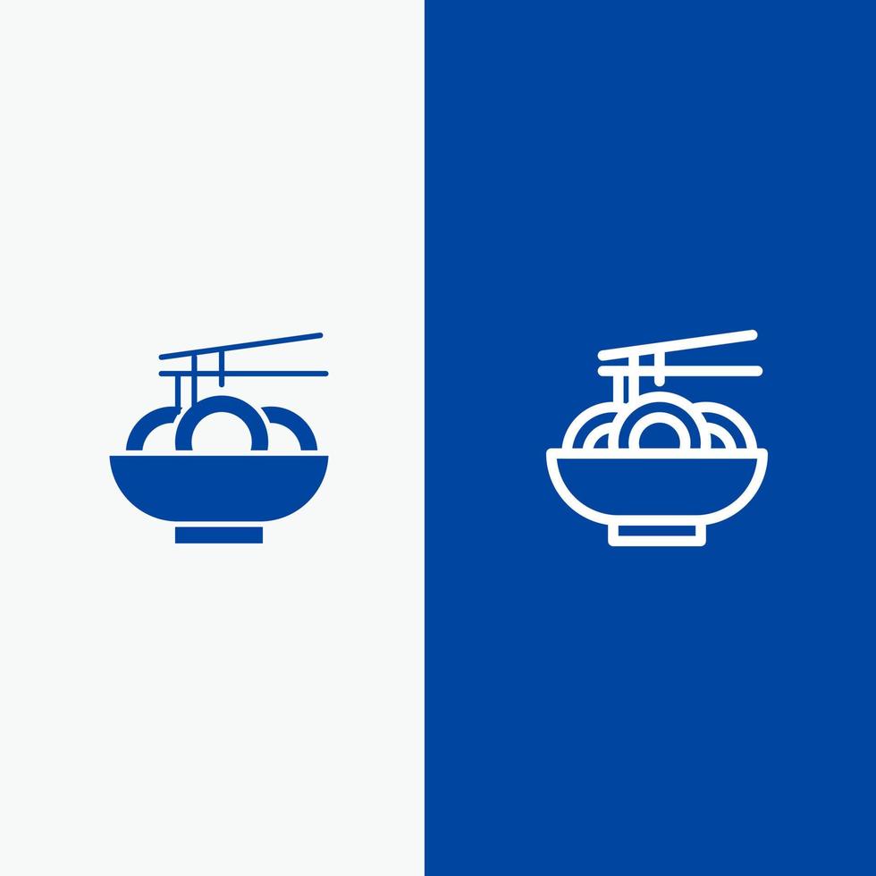 spaghetto cibo Cina Cinese linea e glifo solido icona blu bandiera vettore