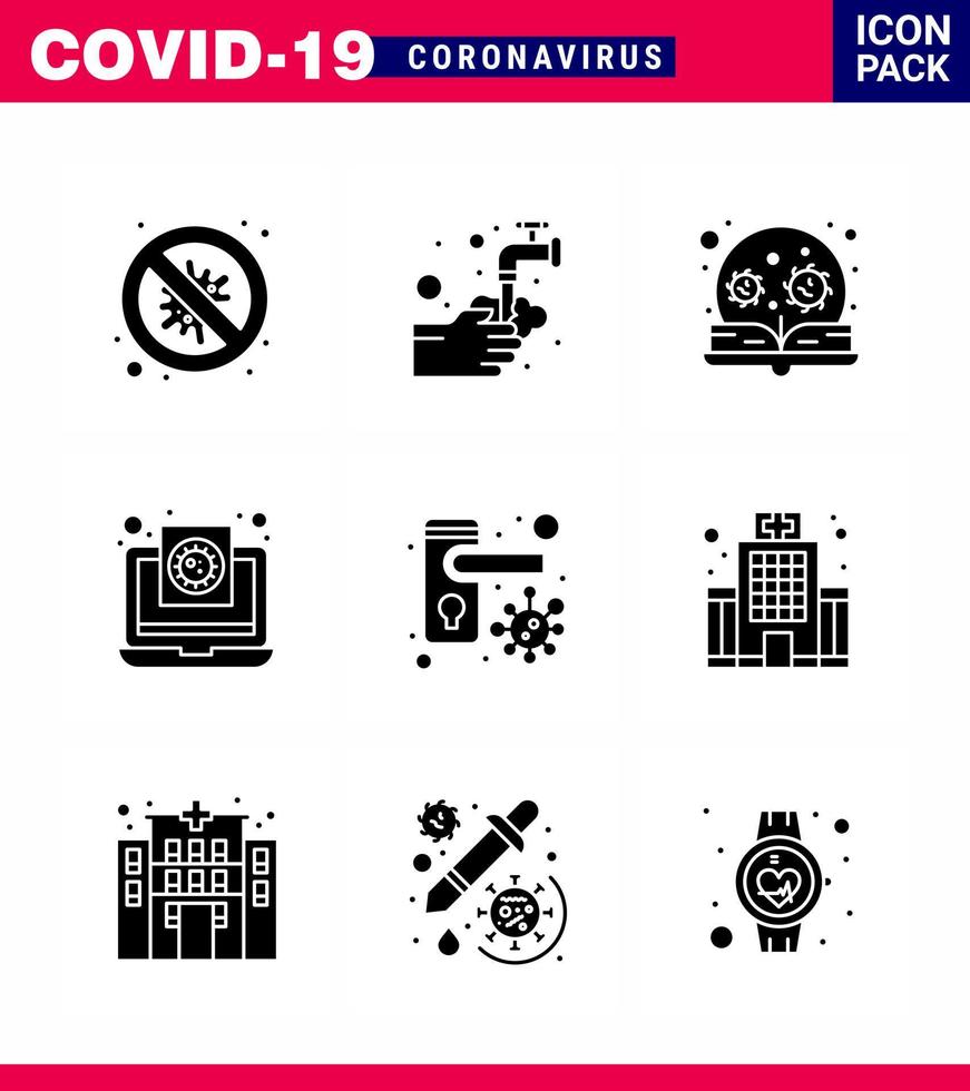 covid19 protezione coronavirus pendamico 9 solido glifo nero icona impostato come come medico coronavirus acqua virus lente di ingrandimento virale coronavirus 2019 nov malattia vettore design elementi