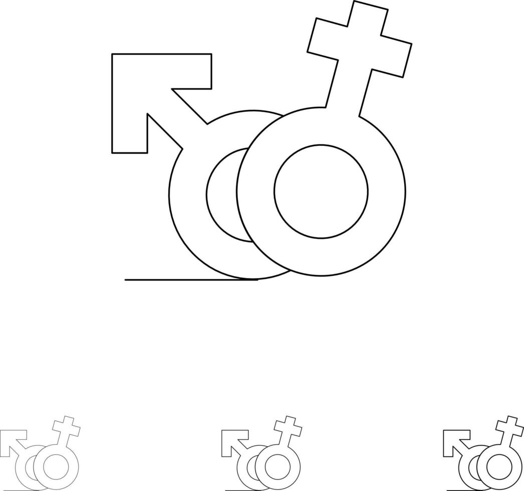 Genere simbolo maschio femmina grassetto e magro nero linea icona impostato vettore
