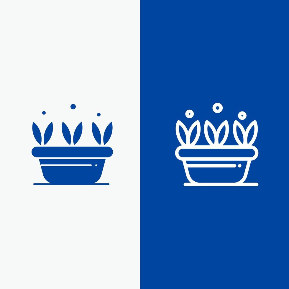 crescita foglia pianta primavera linea e glifo solido icona blu bandiera linea e glifo solido icona blu bandiera vettore