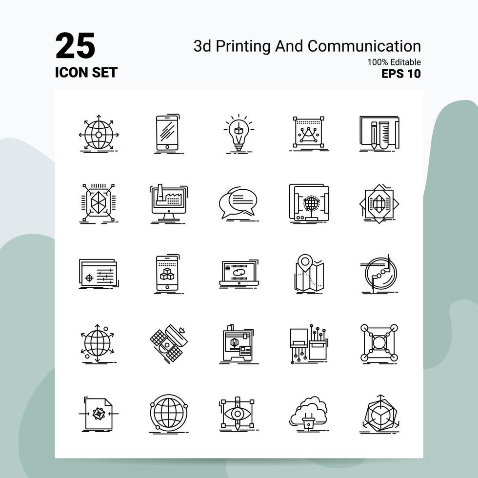 25 3d stampa e comunicazione icona impostato 100 modificabile eps 10 File attività commerciale logo concetto idee linea icona design vettore
