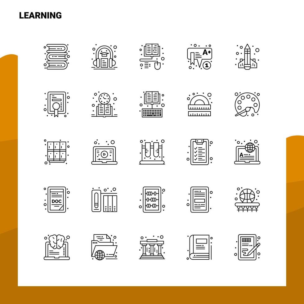 impostato di apprendimento linea icona impostato 25 icone vettore minimalismo stile design nero icone impostato lineare pittogramma imballare