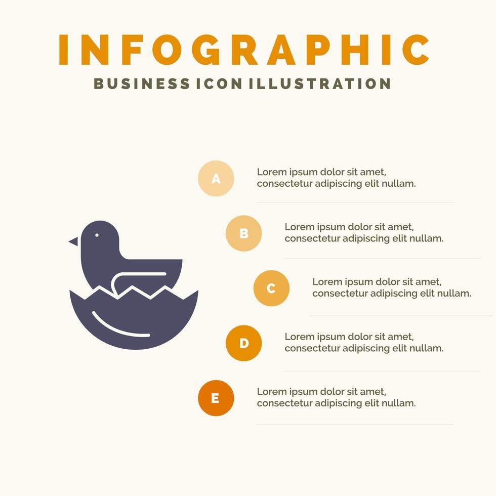 anatra uovo Pasqua solido icona infografica 5 passaggi presentazione sfondo vettore