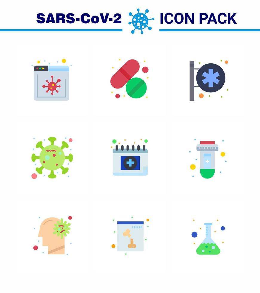 9 piatto colore corona virus pandemia vettore illustrazioni medico appuntamento ospedale cartello epidemico diffusione virale coronavirus 2019 nov malattia vettore design elementi
