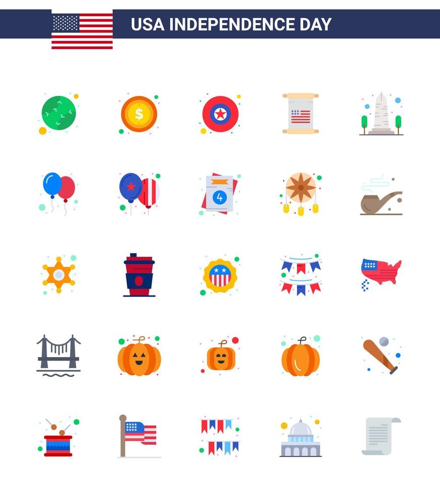 contento indipendenza giorno Stati Uniti d'America imballare di 25 creativo appartamenti di vista punto di riferimento distintivo Stati Uniti d'America testo modificabile Stati Uniti d'America giorno vettore design elementi