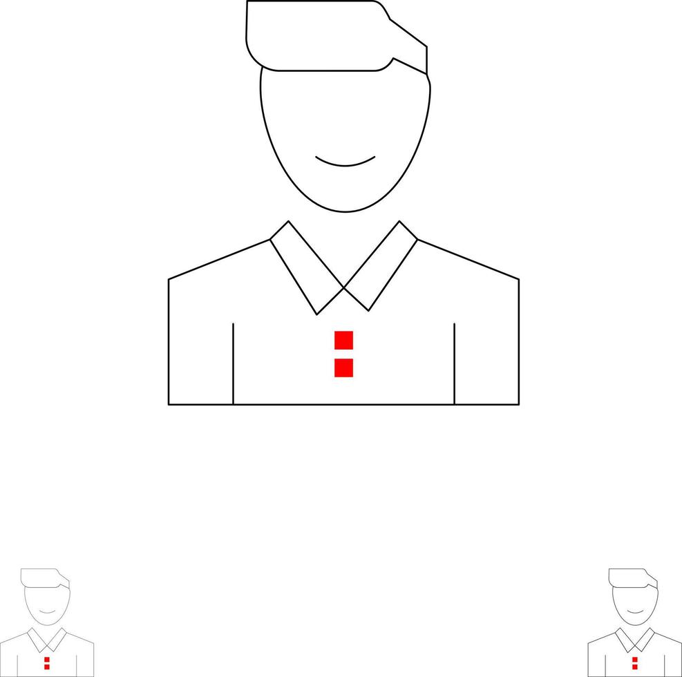 avatar cliente viso contento uomo persona utente grassetto e magro nero linea icona impostato vettore