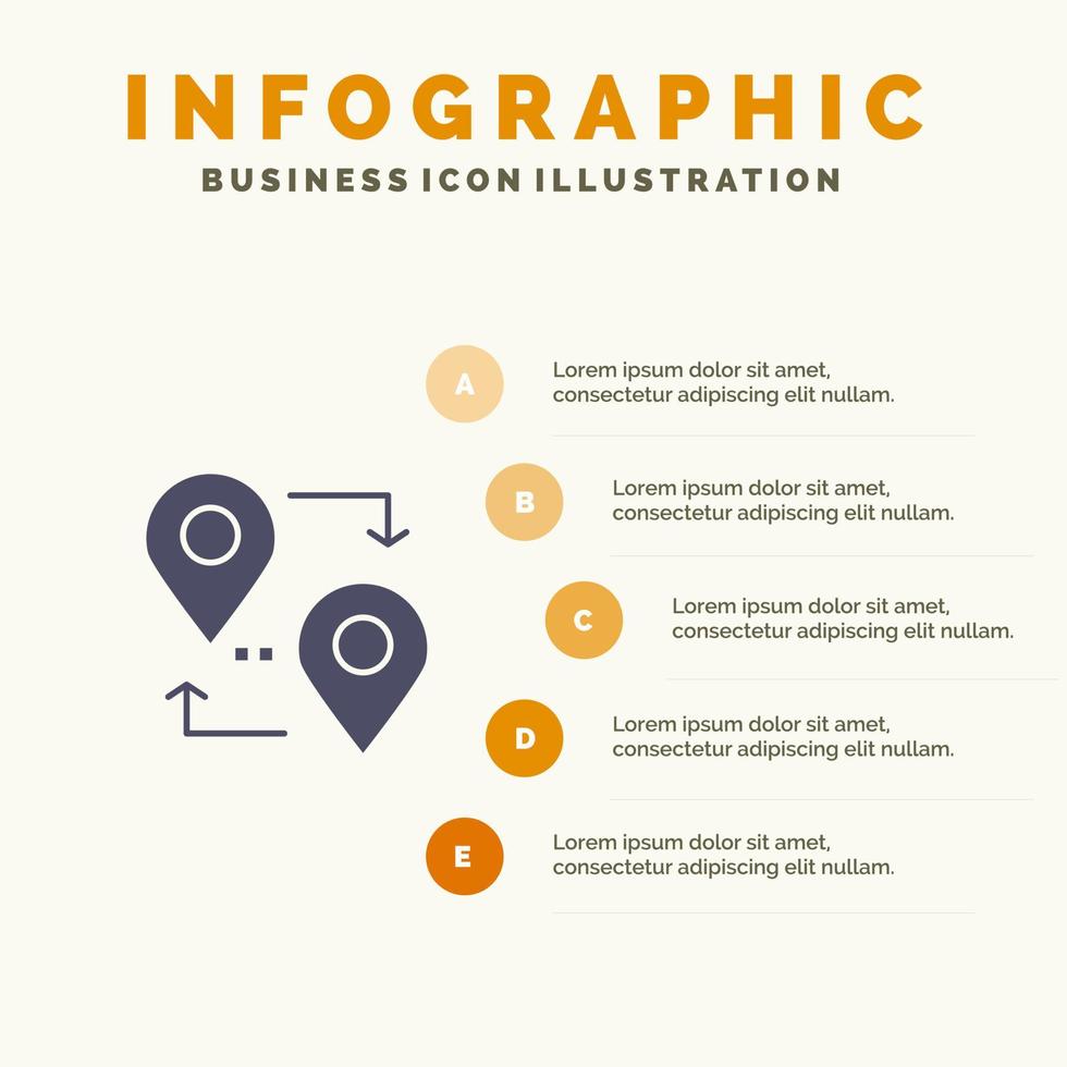 Posizione carta geografica pointer viaggio solido icona infografica 5 passaggi presentazione sfondo vettore