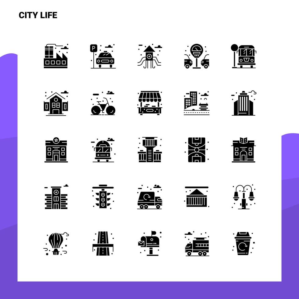 25 città vita icona impostato solido glifo icona vettore illustrazione modello per ragnatela e mobile idee per attività commerciale azienda