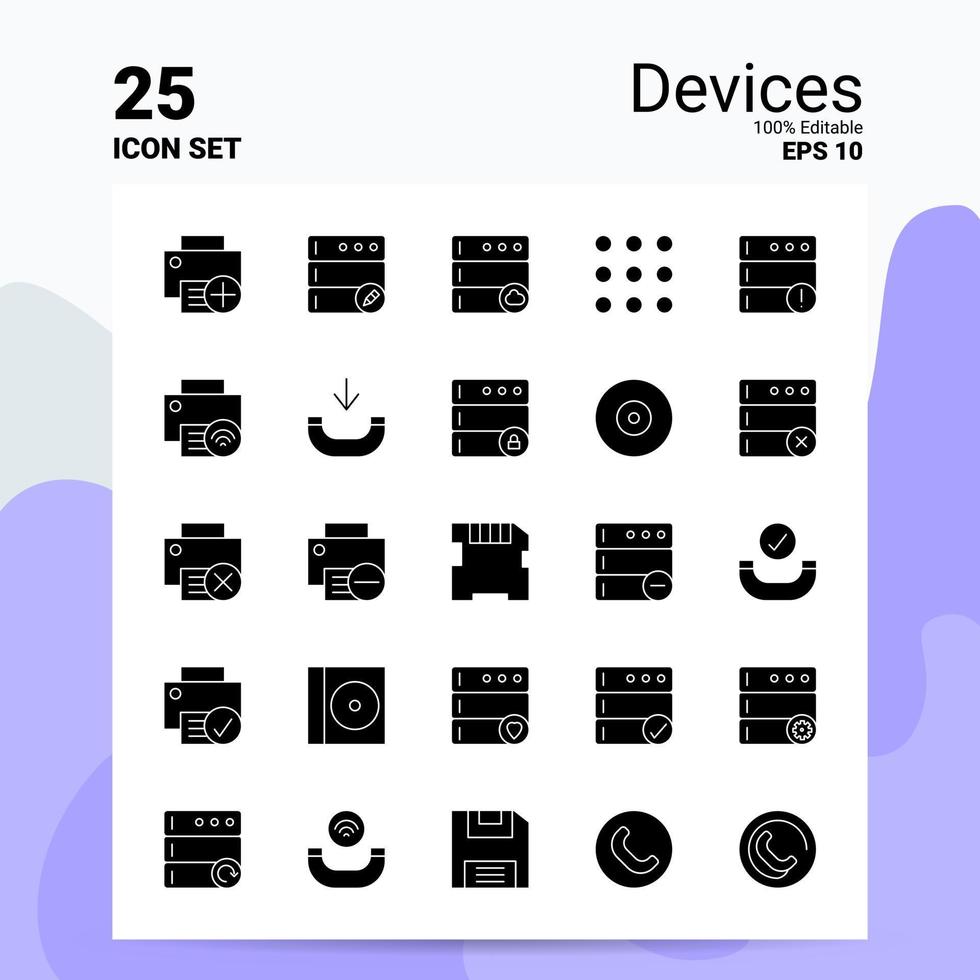 25 dispositivi icona impostato 100 modificabile eps 10 File attività commerciale logo concetto idee solido glifo icona design vettore