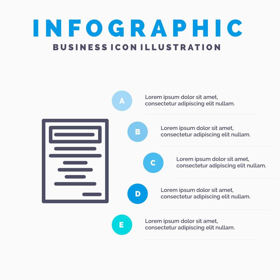 libro formazione scolastica studia linea icona con 5 passaggi presentazione infografica sfondo vettore