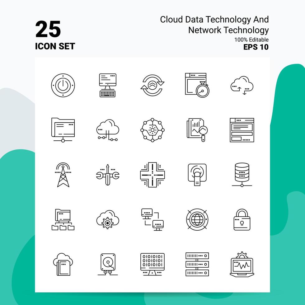 25 nube dati tecnologia e Rete tecnologia icona impostato 100 modificabile eps 10 File attività commerciale logo concetto idee linea icona design vettore