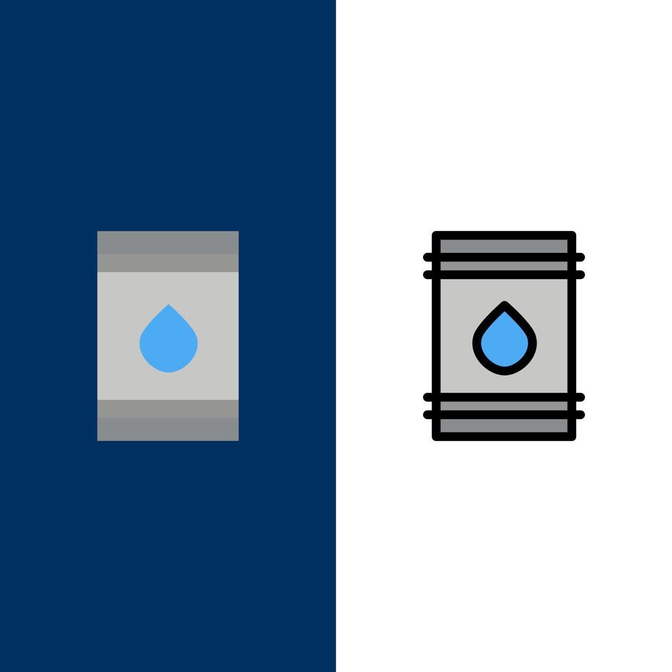barile olio carburante infiammabile eco icone piatto e linea pieno icona impostato vettore blu sfondo