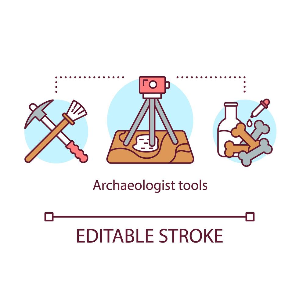 icona del concetto di strumenti di archeologo. spedizione archeologica. scavo e analisi di laboratorio. vettore