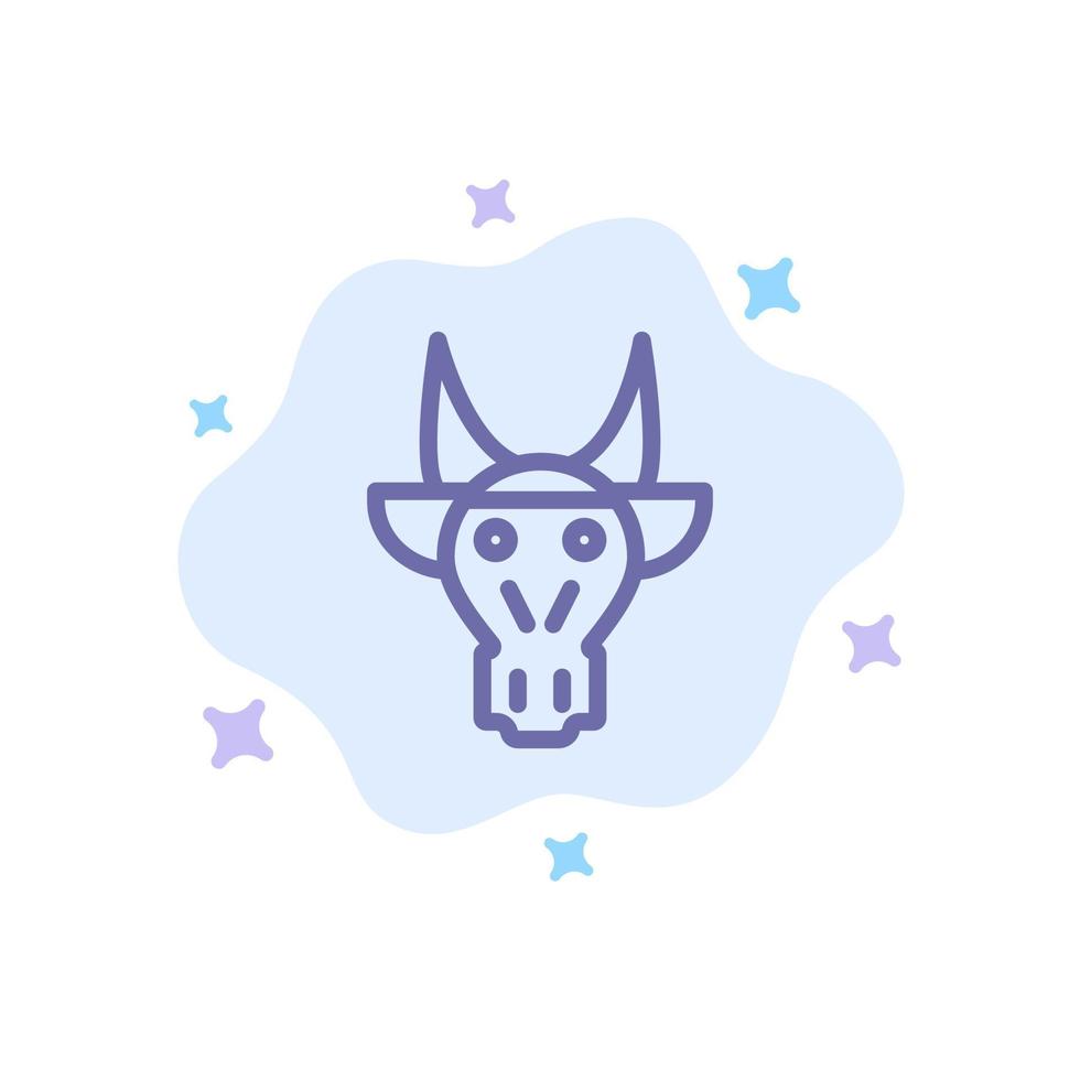 ornamento animali Toro indiano cranio blu icona su astratto nube sfondo vettore
