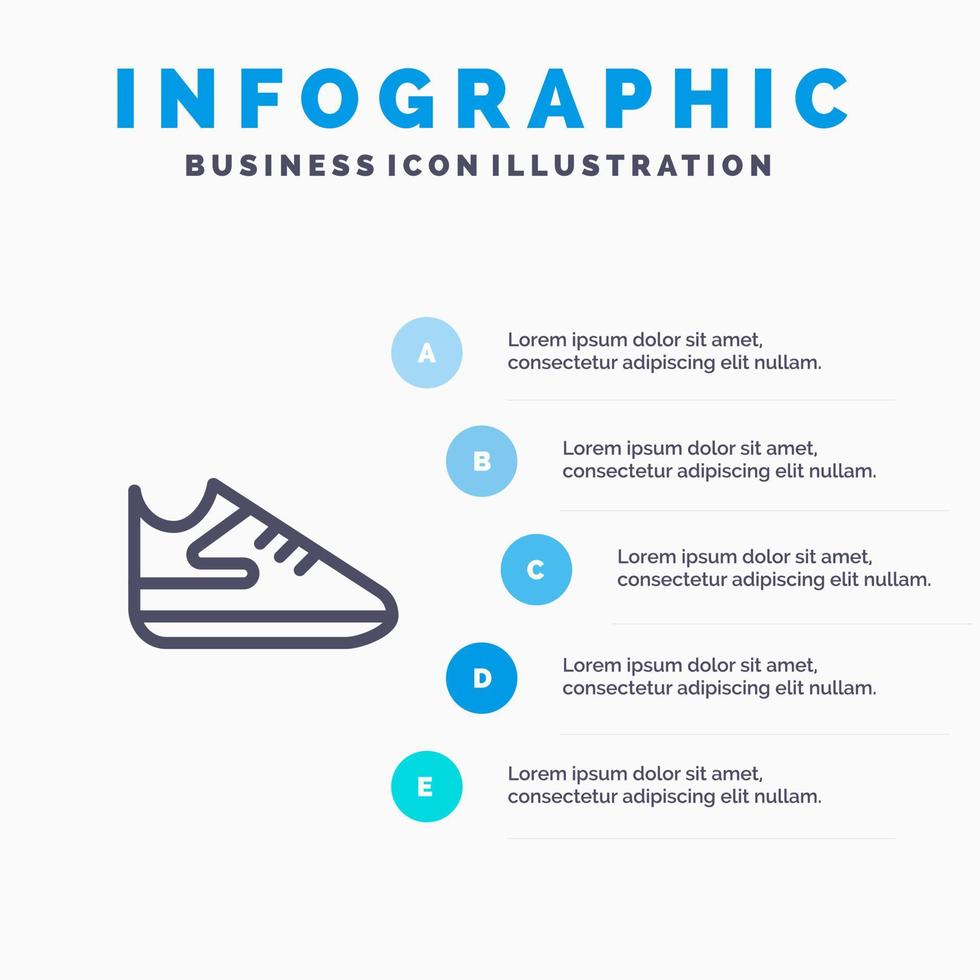 esercizio scarpe gli sport linea icona con 5 passaggi presentazione infografica sfondo vettore