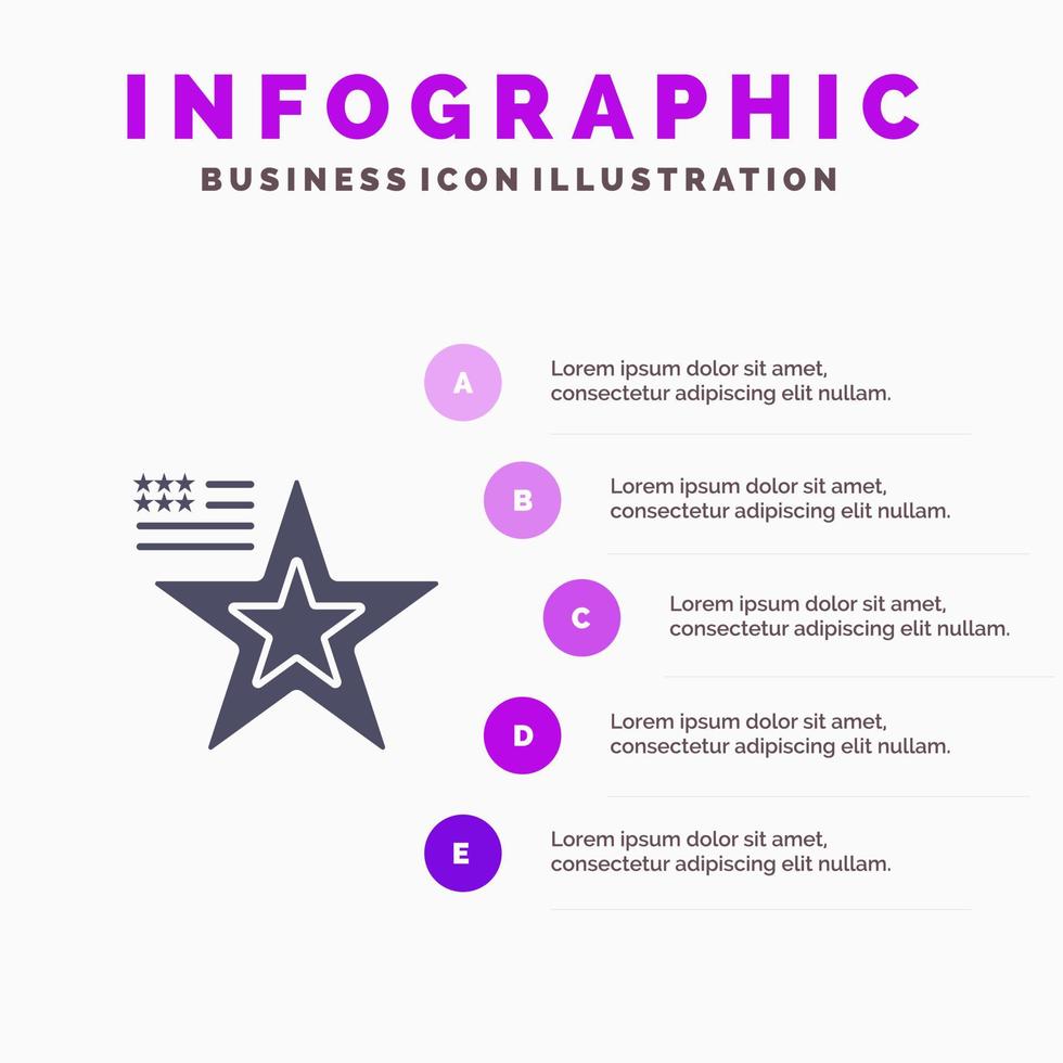stella americano bandiera Stati Uniti d'America solido icona infografica 5 passaggi presentazione sfondo vettore