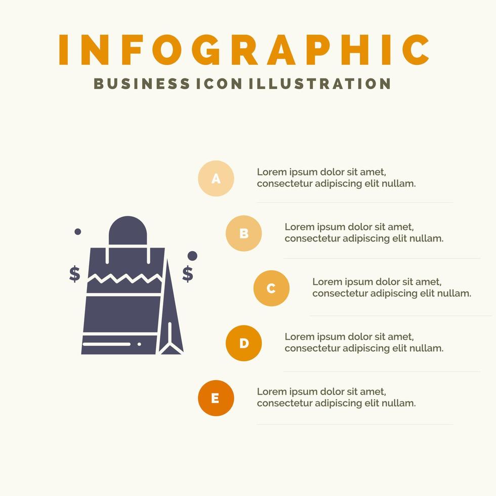 Borsa borsetta Stati Uniti d'America americano solido icona infografica 5 passaggi presentazione sfondo vettore