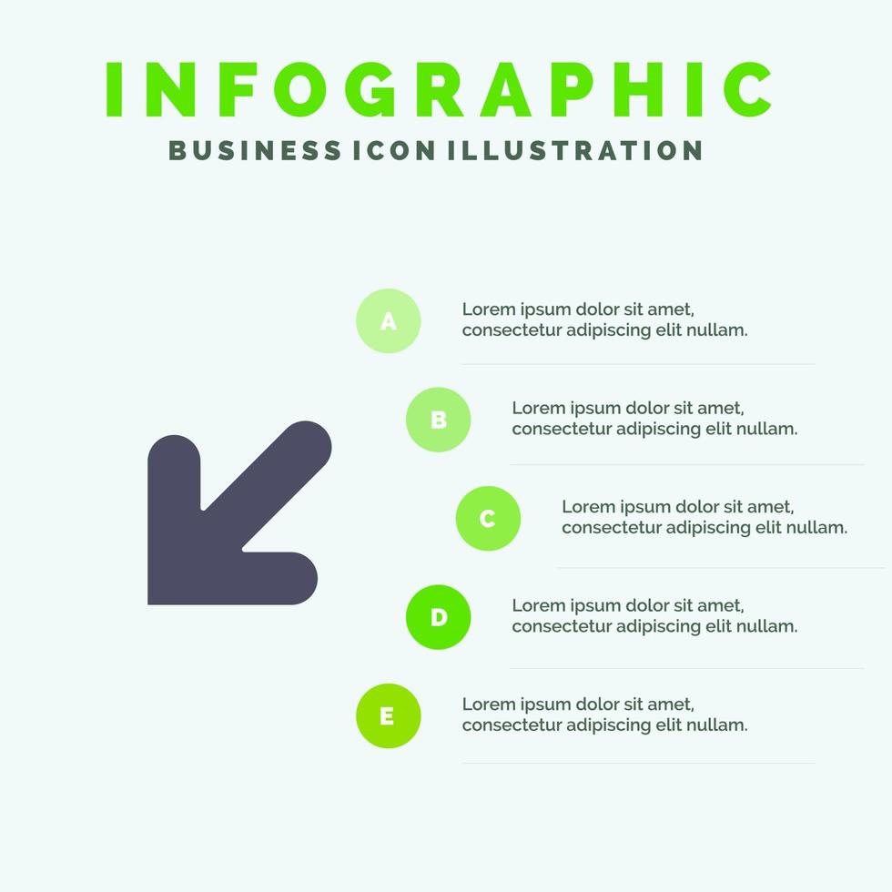 freccia giù sinistra solido icona infografica 5 passaggi presentazione sfondo vettore