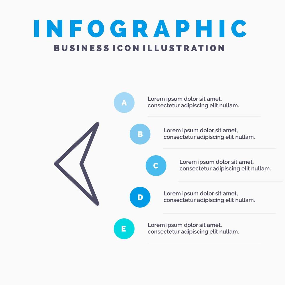 freccia indietro cartello linea icona con 5 passaggi presentazione infografica sfondo vettore