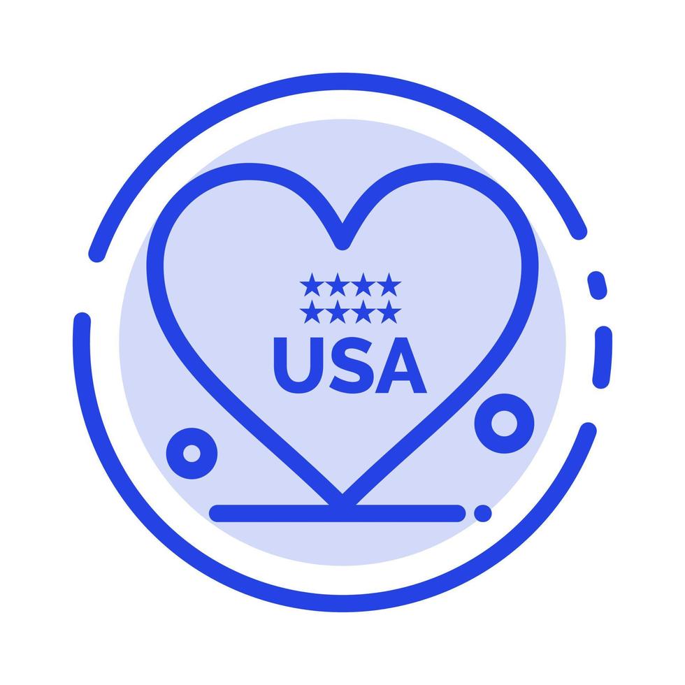 cuore amore americano Stati Uniti d'America blu tratteggiata linea linea icona vettore