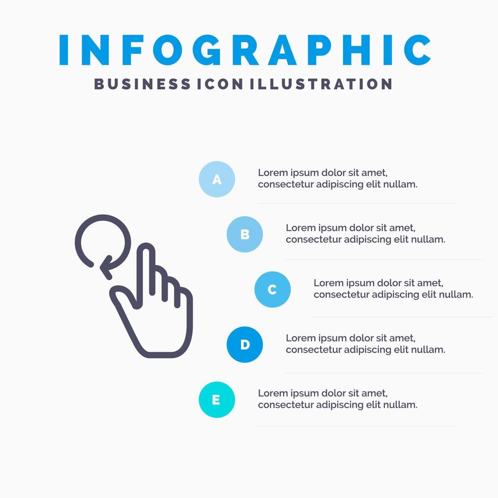 mano dito gesti ricaricare linea icona con 5 passaggi presentazione infografica sfondo vettore