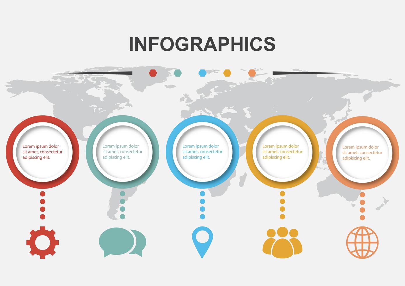 modello di progettazione infografica con 5 cerchi vettore