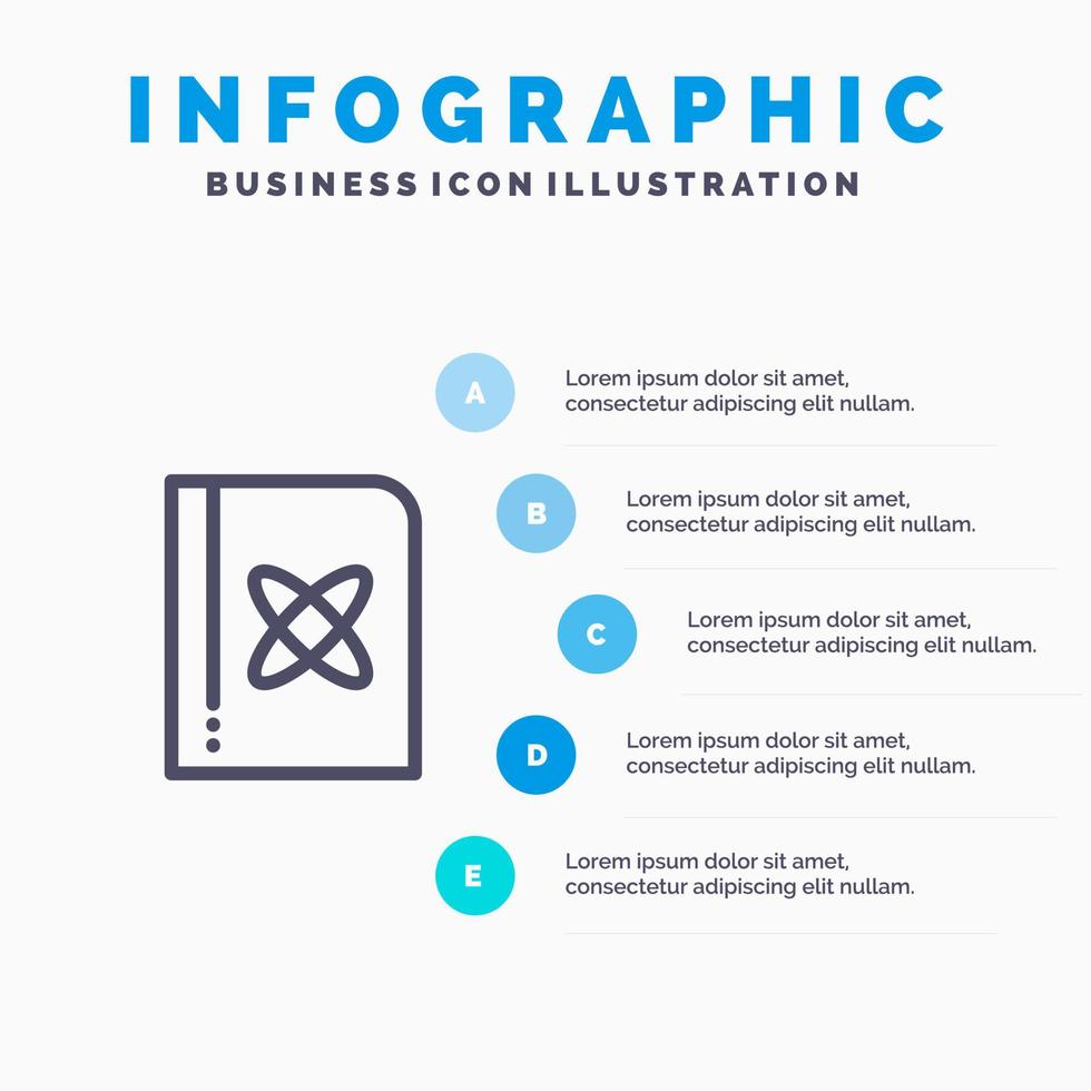 libro formula fisica scienza linea icona con 5 passaggi presentazione infografica sfondo vettore