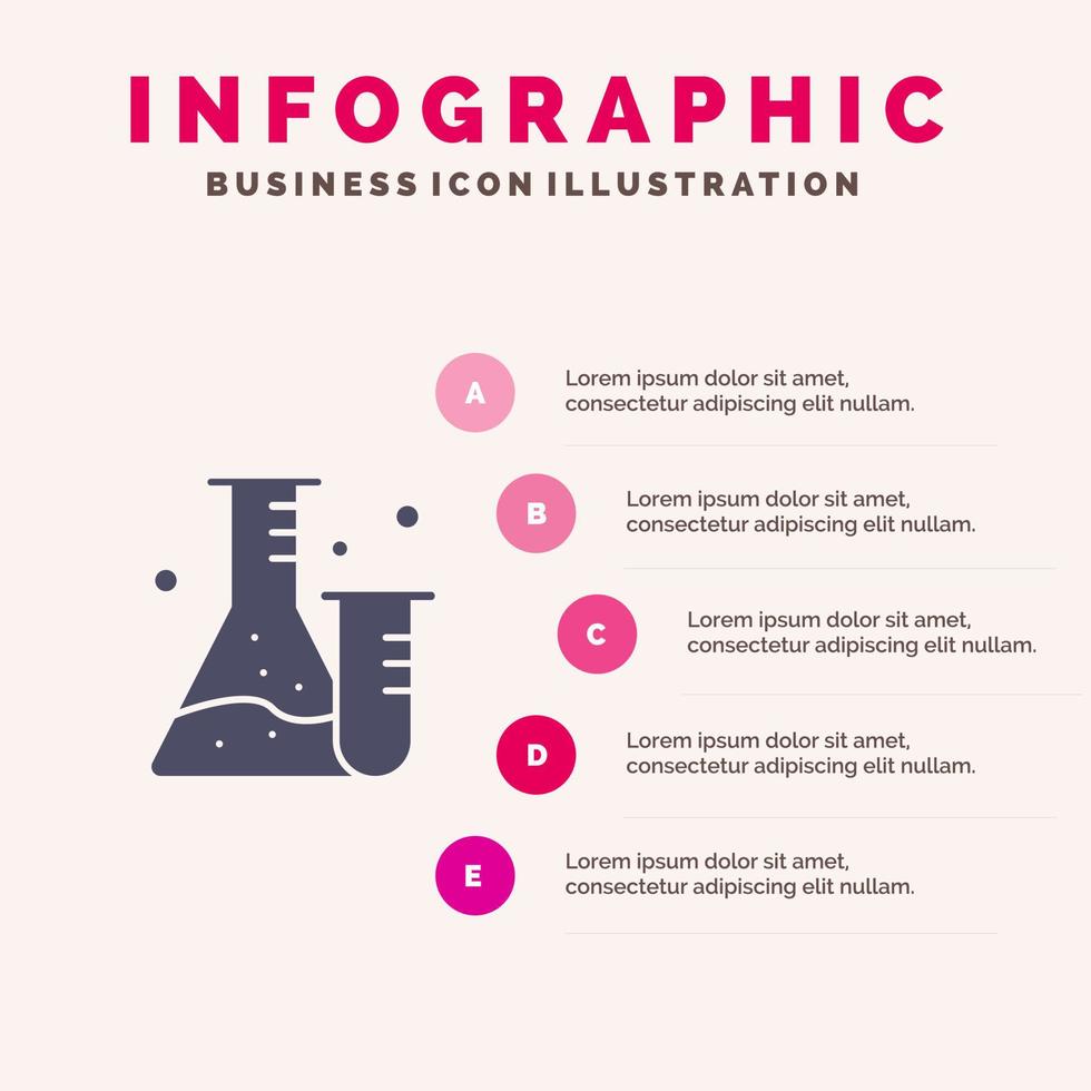 borraccia tubo laboratorio scienza solido icona infografica 5 passaggi presentazione sfondo vettore