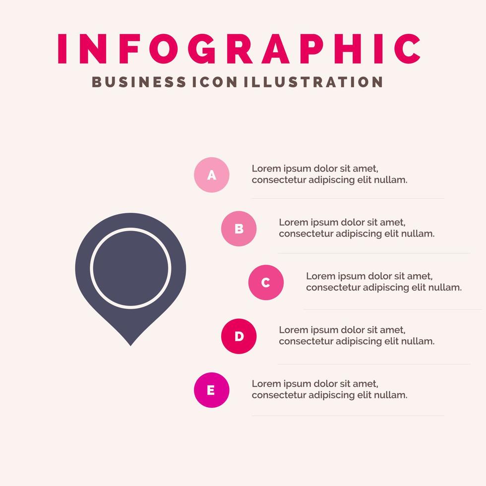 Posizione carta geografica marcatore marchio solido icona infografica 5 passaggi presentazione sfondo vettore