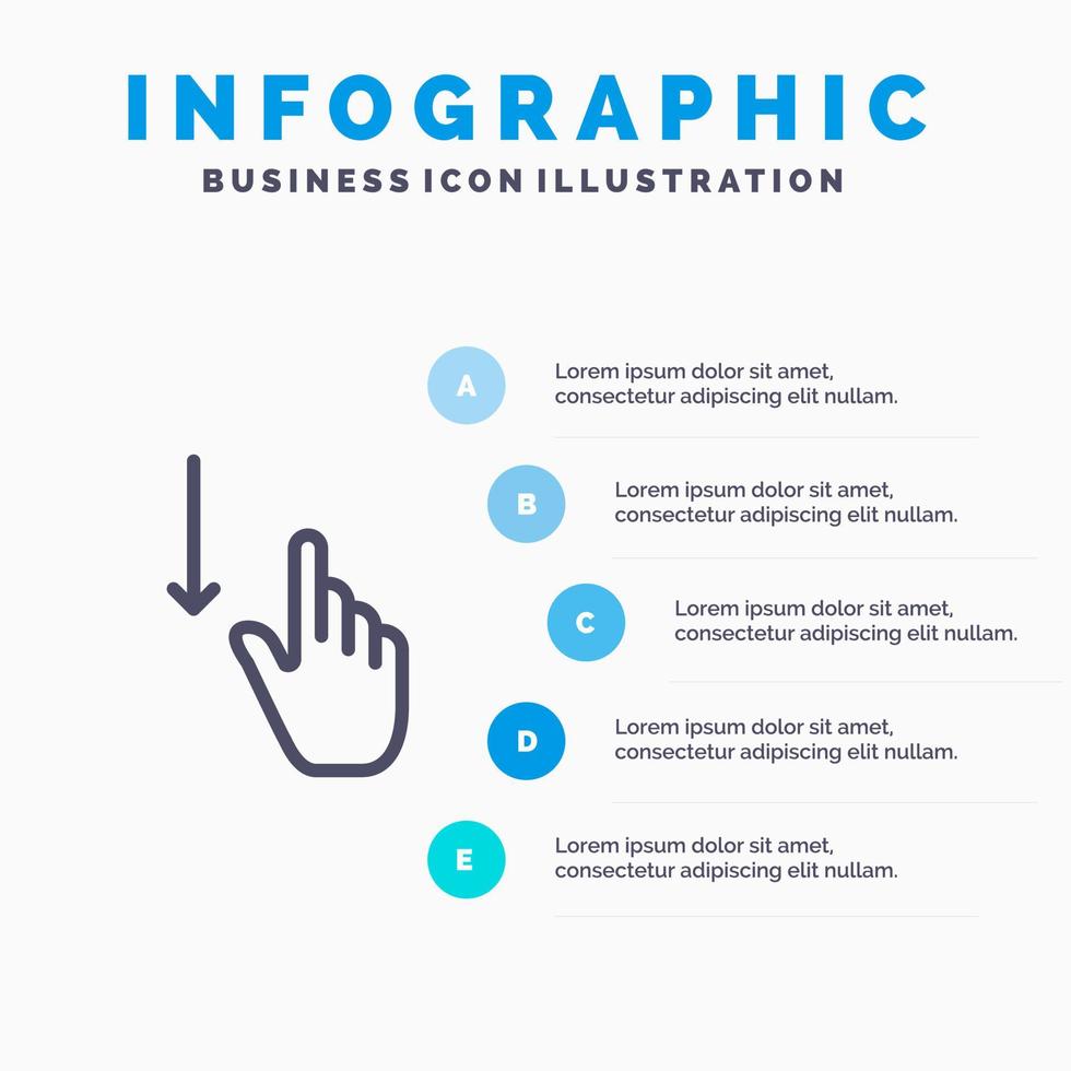 giù dito gesto gesti mano linea icona con 5 passaggi presentazione infografica sfondo vettore