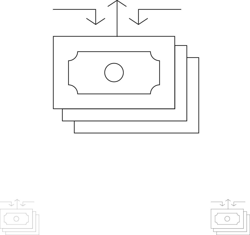 dollaro flusso i soldi denaro contante rapporto grassetto e magro nero linea icona impostato vettore