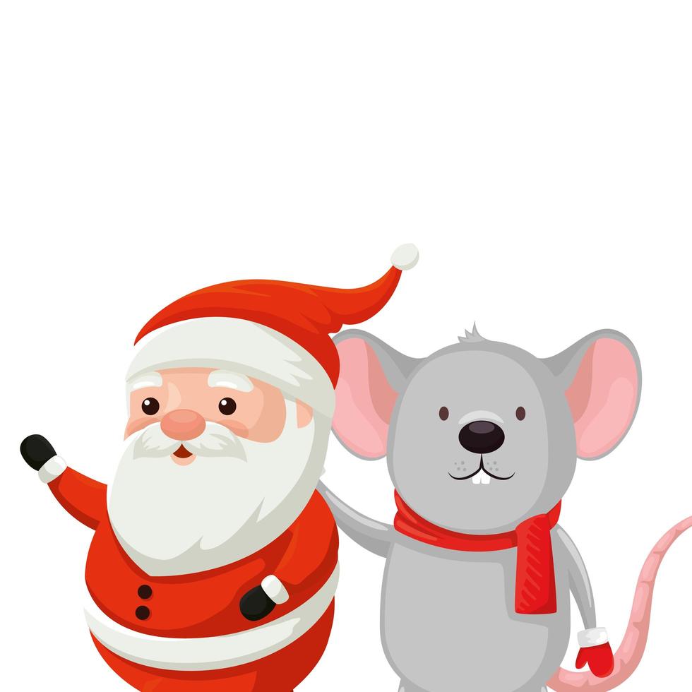 Babbo Natale con i personaggi del mouse buon Natale vettore