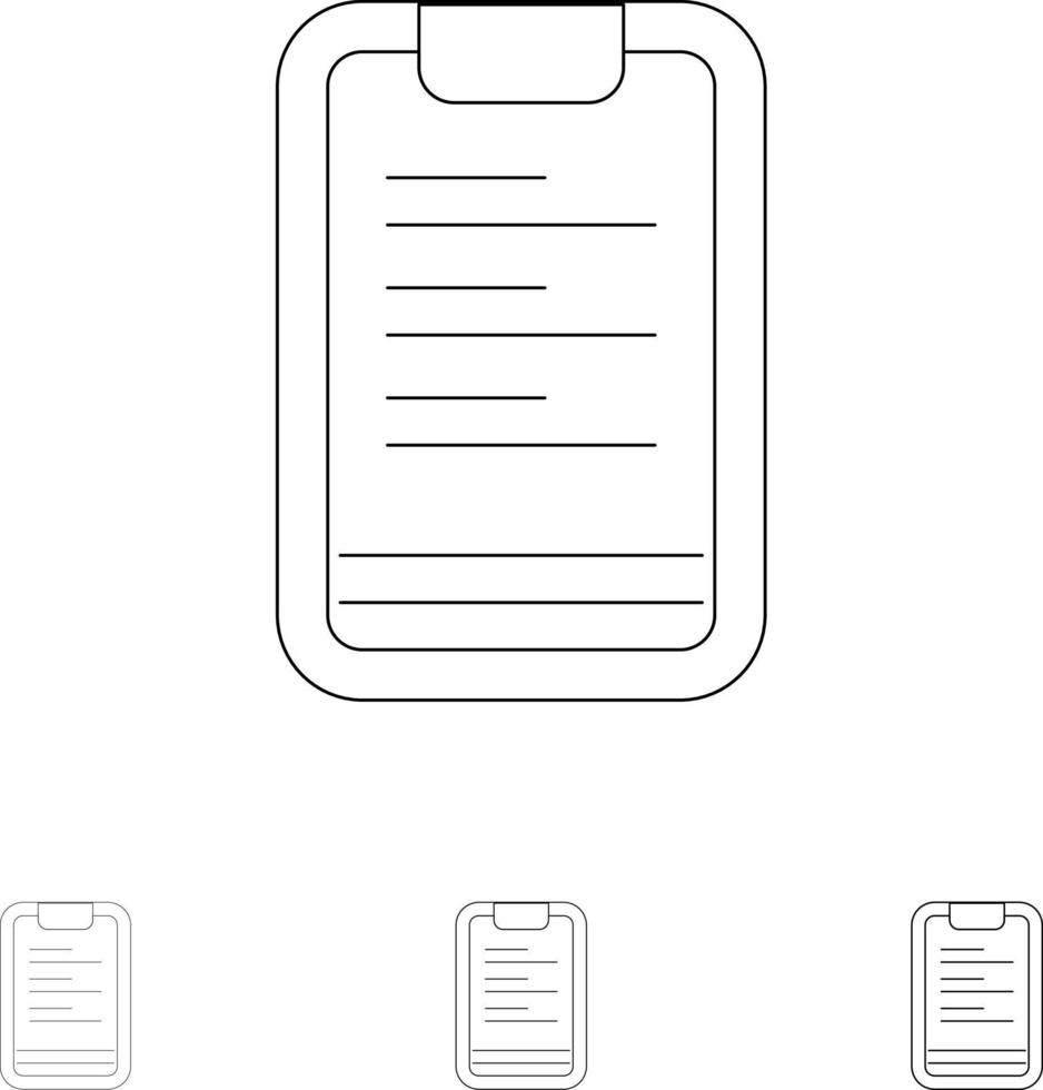appunti testo tavola motivazione grassetto e magro nero linea icona impostato vettore