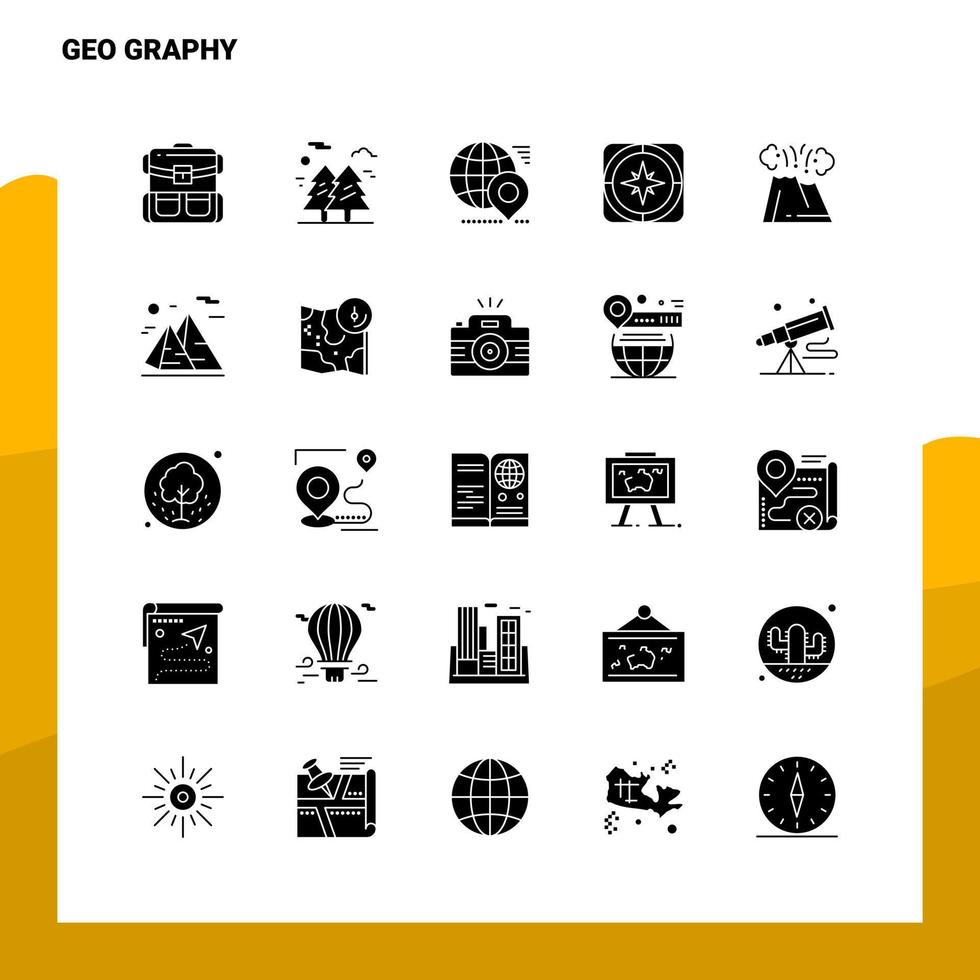 25 geo grafia icona impostato solido glifo icona vettore illustrazione modello per ragnatela e mobile idee per attività commerciale azienda