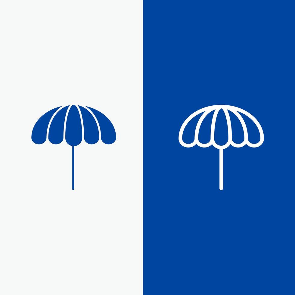 spiaggia ombrello tempo metereologico bagnato linea e glifo solido icona blu bandiera linea e glifo solido icona blu bandiera vettore