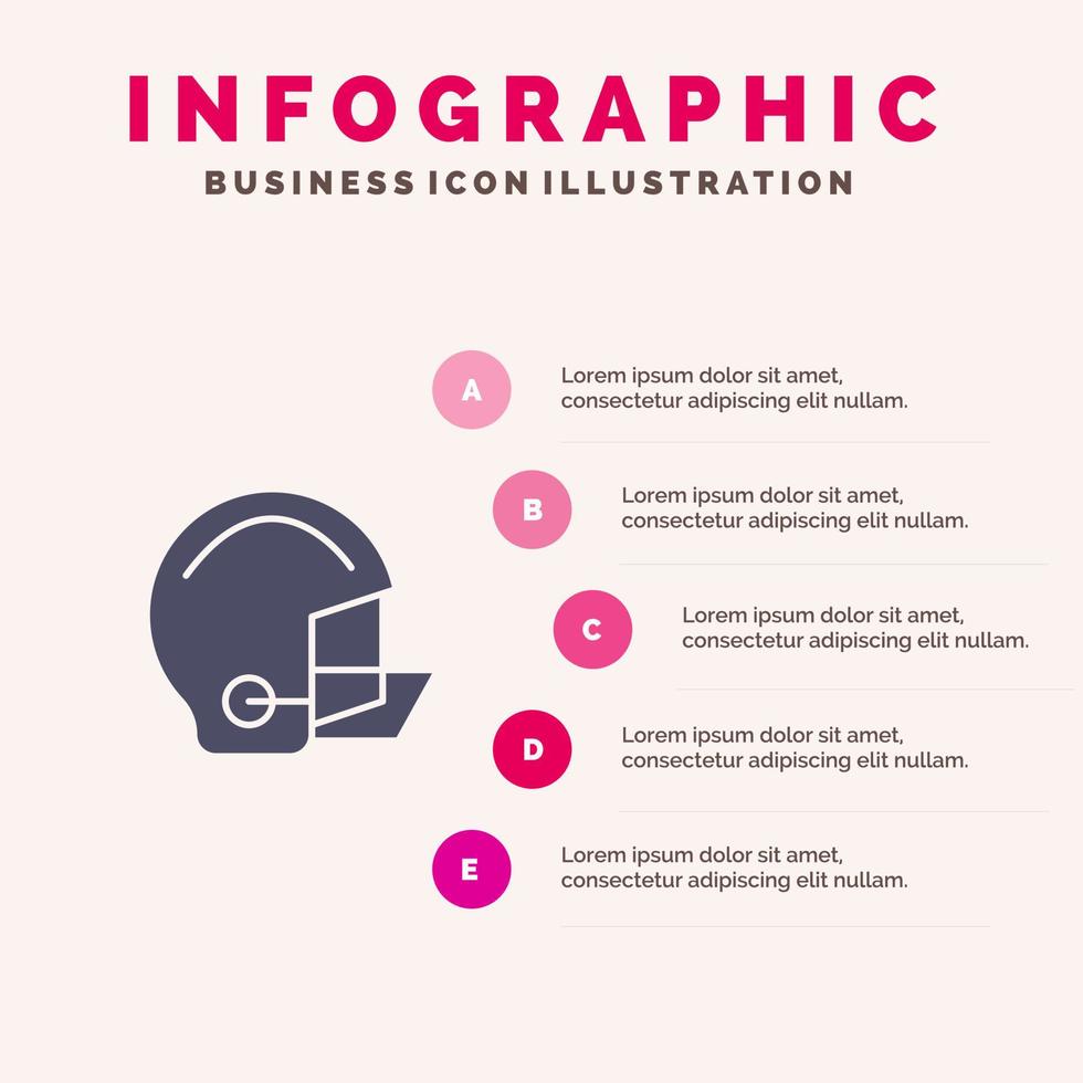 americano attrezzatura calcio casco protettivo solido icona infografica 5 passaggi presentazione sfondo vettore