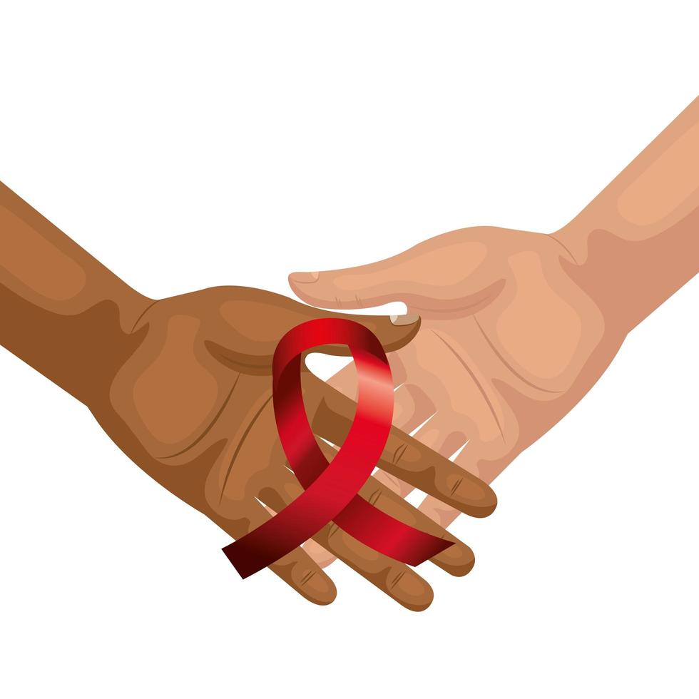 mani con nastro di consapevolezza del giorno di aids vettore