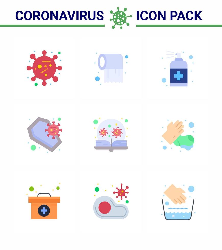 9 piatto colore coronavirus covid19 icona imballare come come cranio Morte spray coronavirus sapone virale coronavirus 2019 nov malattia vettore design elementi
