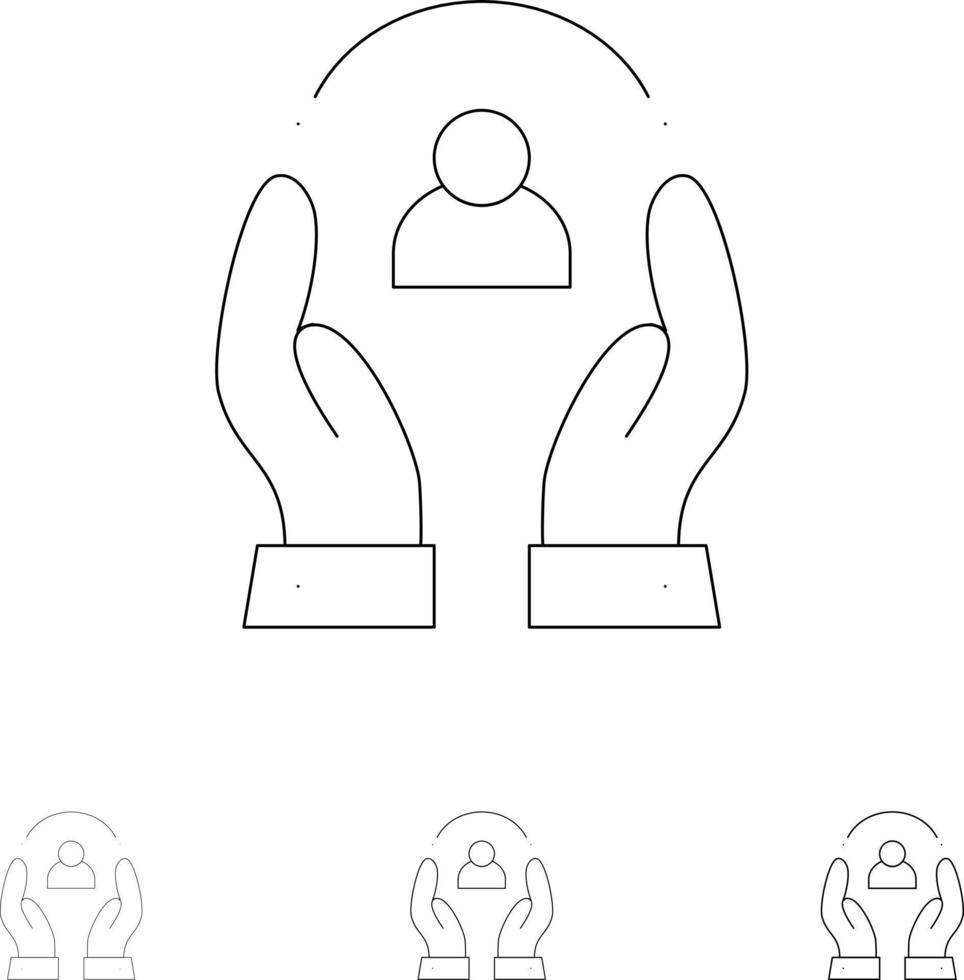 cura cura umano persone protezione grassetto e magro nero linea icona impostato vettore