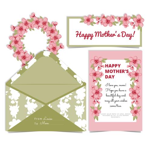 Vector Mother's Day Cherry Flowers Card e busta