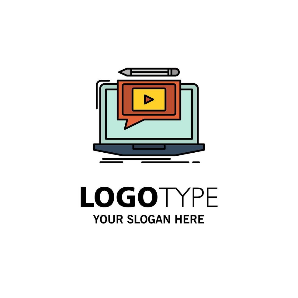 il computer portatile giocatore schermo lezione video attività commerciale logo modello piatto colore vettore