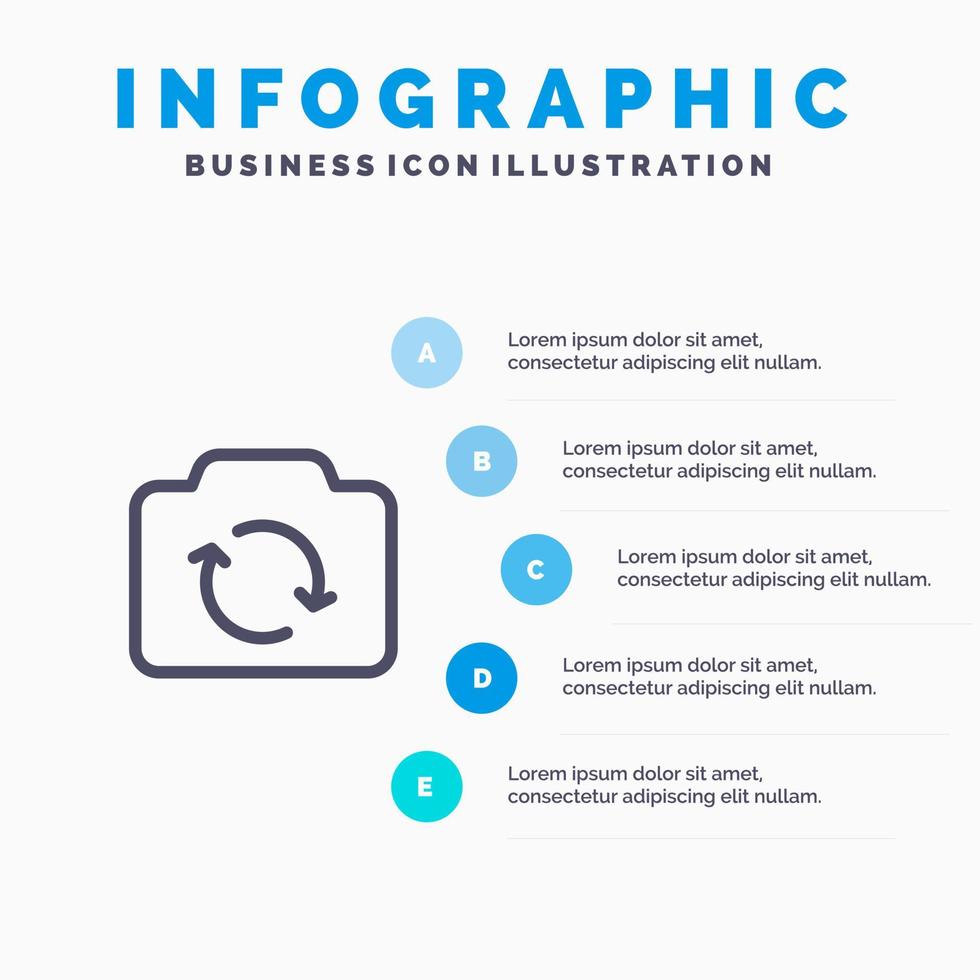 telecamera ricaricare di base ui linea icona con 5 passaggi presentazione infografica sfondo vettore